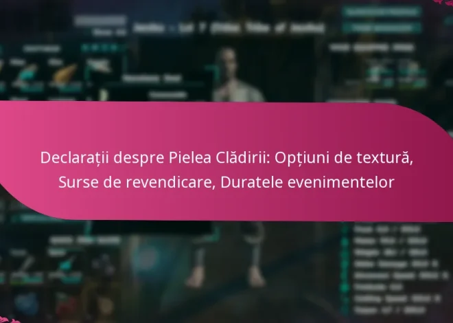 Declarații despre Pielea Clădirii: Opțiuni de textură, Surse de revendicare, Duratele evenimentelor