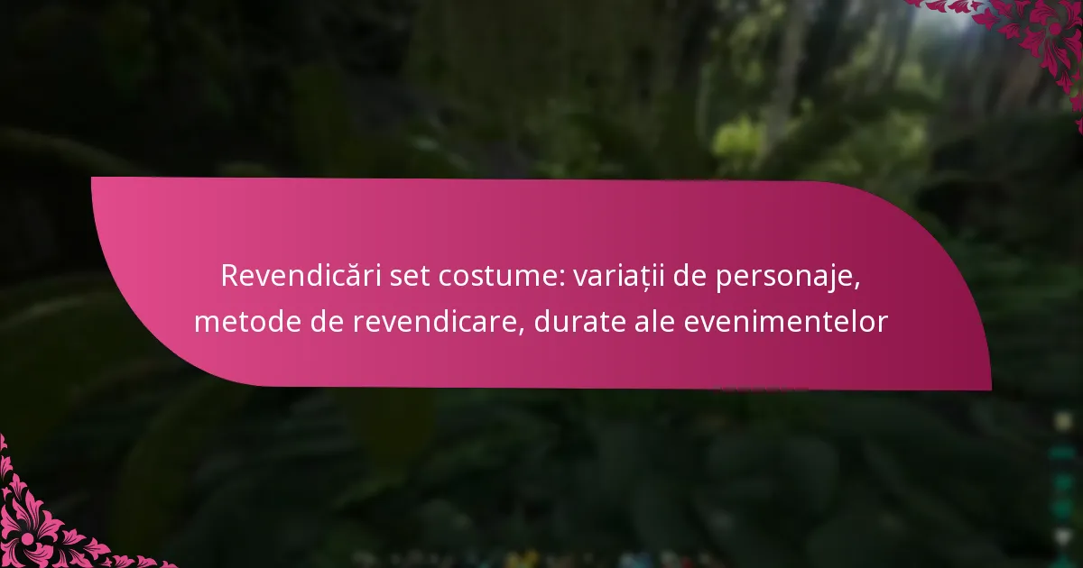 Revendicări set costume: variații de personaje, metode de revendicare, durate ale evenimentelor